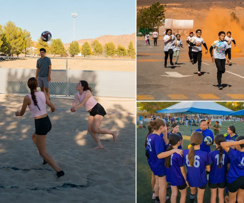 Alumnos del CRB practicando voleibol, atletismo y deportes de equipo